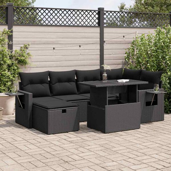 vidaXL Garden Sofa Set Black PE rattan, powder-coated steel Medium-sized