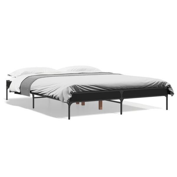 vidaXL Bed Frame Black Engineered wood, Metal Double Durable Bed Frame