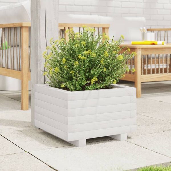 vidaXL Garden Planter White Solid pinewood 15.7 x 15.7 in Durable