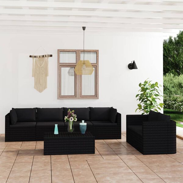 vidaXL Garden Lounge Set Black PE Rattan, Powder-Coated Steel, Polyester