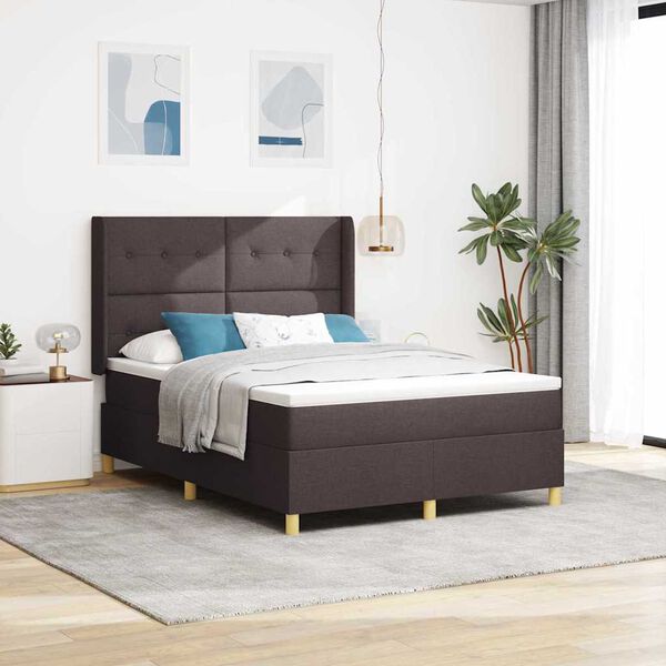 vidaXL Box Spring Bed with Mattress Brown 55.1" x 74.8" fabric