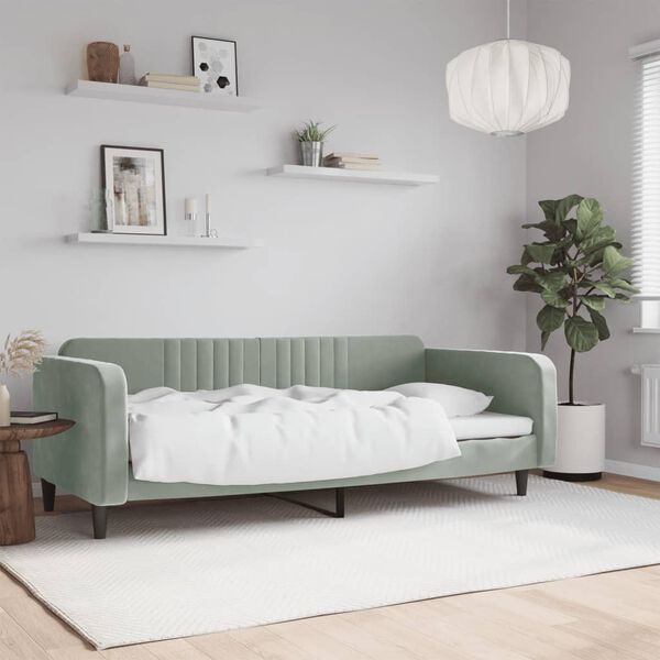 vidaXL Day Bed Light grey Velvet, Metal, Solid Wood, Plywood Single