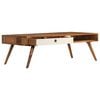 vidaXL Coffee Table Brown and White Solid Acacia Wood 43.3x19.7x13.8 in