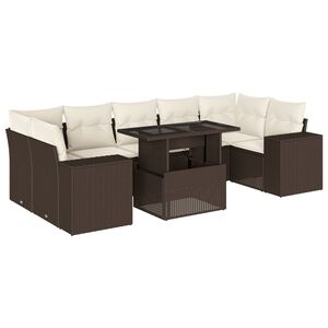vidaXL Garden Sofa Set Brown PE rattan, powder-coated steel, tempered glass