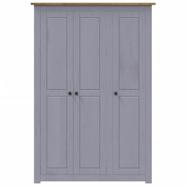 vidaXL Wardrobe Gray Solid Pine Wood Large Wardrobe Rectangular