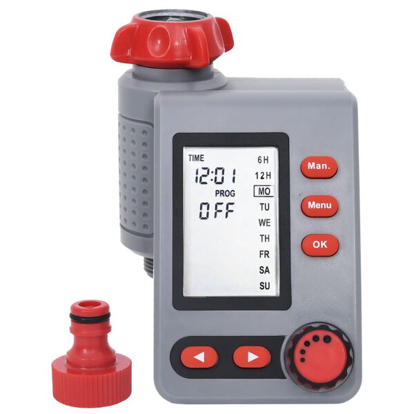 vidaXL Digital Water Timer Grey and Red Plastic Compact