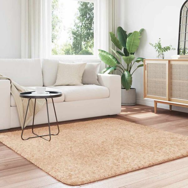 vidaXL Shaggy Rug Beige 100% Polyester 63.0 x 63.0 in Foldable