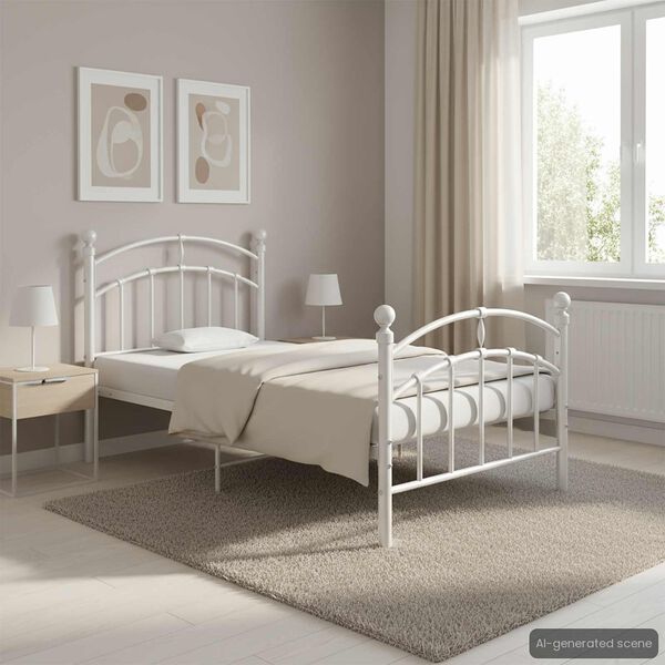 vidaXL Bed Frame White Powder-coated metal Single Durable Bed Frame