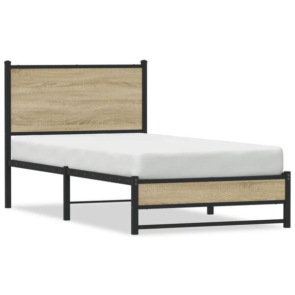 vidaXL Bed Frame Sonoma oak Steel, engineered wood Twin Metal Bed Frame