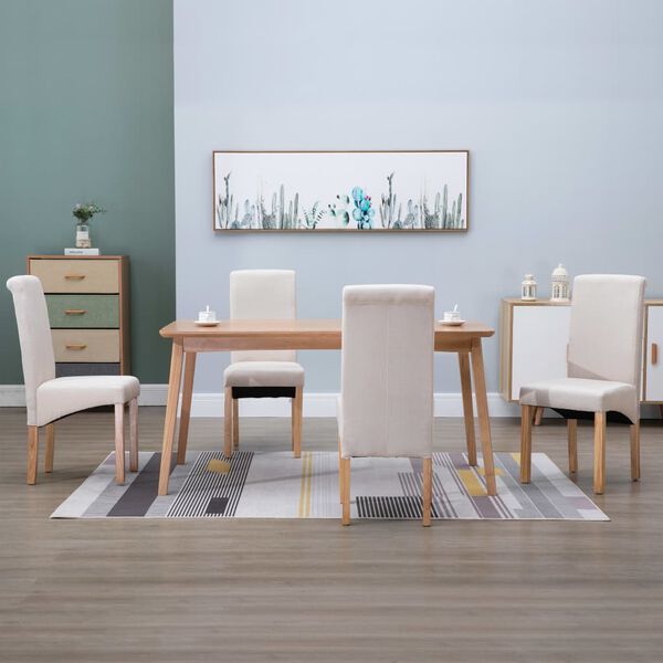 vidaXL Dining Chair Set of 4 Cream Fabric, Wood Standard Ergonomic