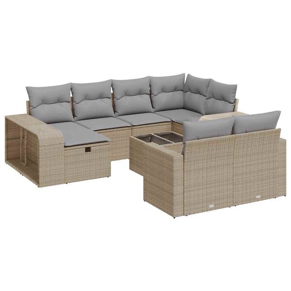 vidaXL 11 Piece Patio Sofa Set with Cushions Beige Poly Rattan