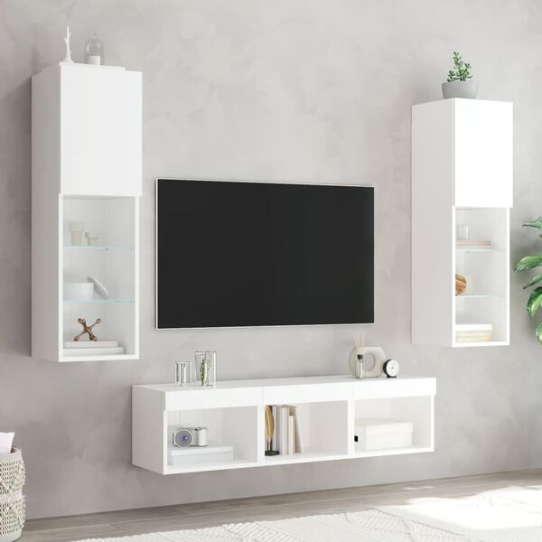 vidaXL TV Wall Unit Set of 5 White Engineered wood, glass Medium