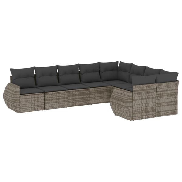 vidaXL Garden Sofa Set Grey PE Rattan, Powder-Coated Steel, Polyester