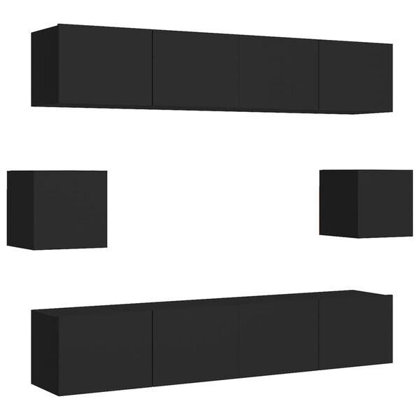 vidaXL TV Cabinet Set Set of 6 Black Engineered Wood Medium