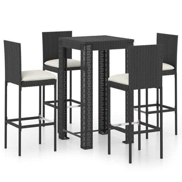 vidaXL Garden Bar Set Black PE rattan, powder-coated steel, polyester