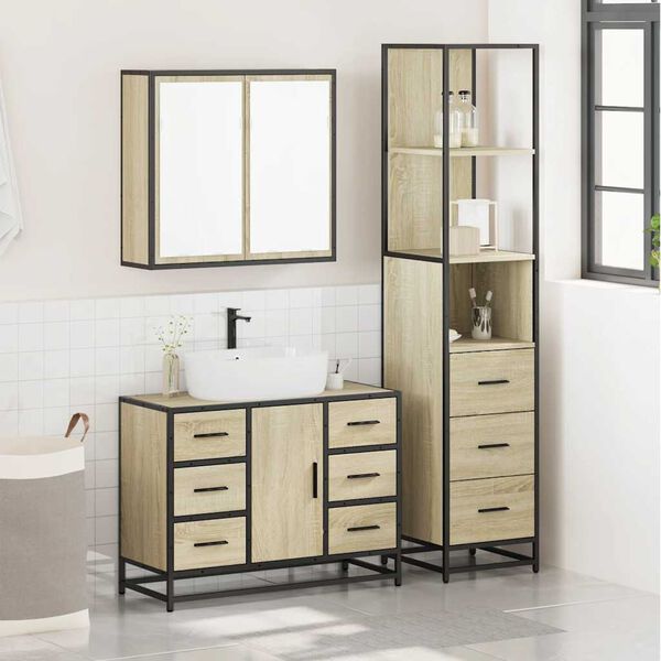 vidaXL Bathroom Furniture Set Sonoma Oak Engineered Wood, Metal Medium