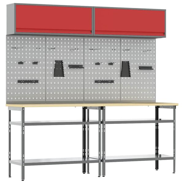 vidaXL Work Bench Set with Shelf 8 pcs Gray 200 x 55 x 200 cm Steel