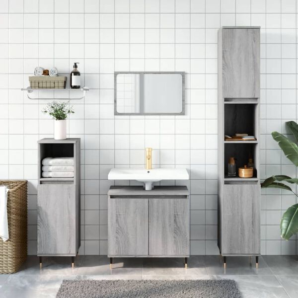 vidaXL Bathroom Furniture Set Grey Sonoma Engineered wood and Metal Medium