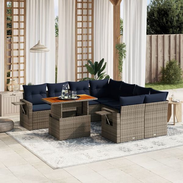vidaXL 8 Piece Patio Sofa Set with Cushions Gray Poly Rattan