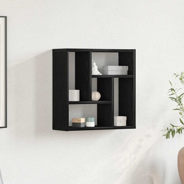 vidaXL Wall Shelf Black Oak Engineered Wood Medium Wall Shelf Square