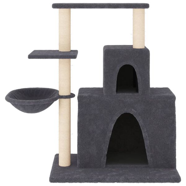 vidaXL Cat Tree Dark Grey Engineered wood, plush, sisal Medium Sleek