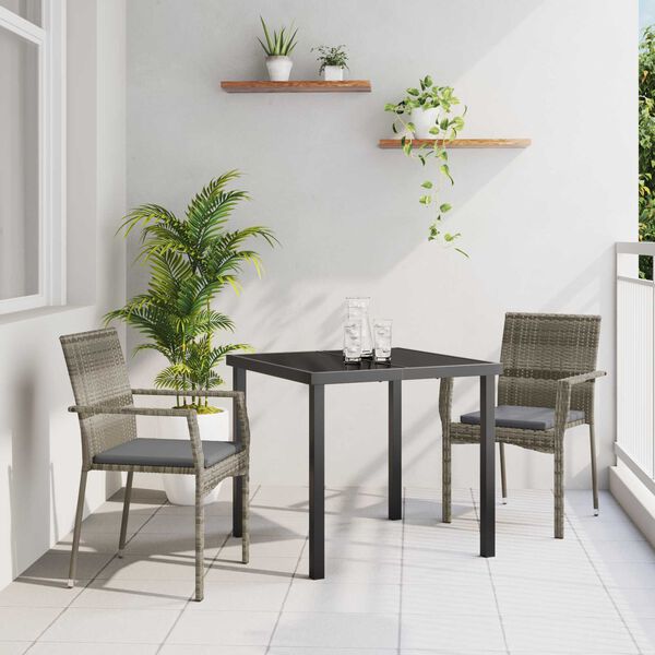 vidaXL Garden Dining Set with Cushion 3 pcs Grey Poly Rattan