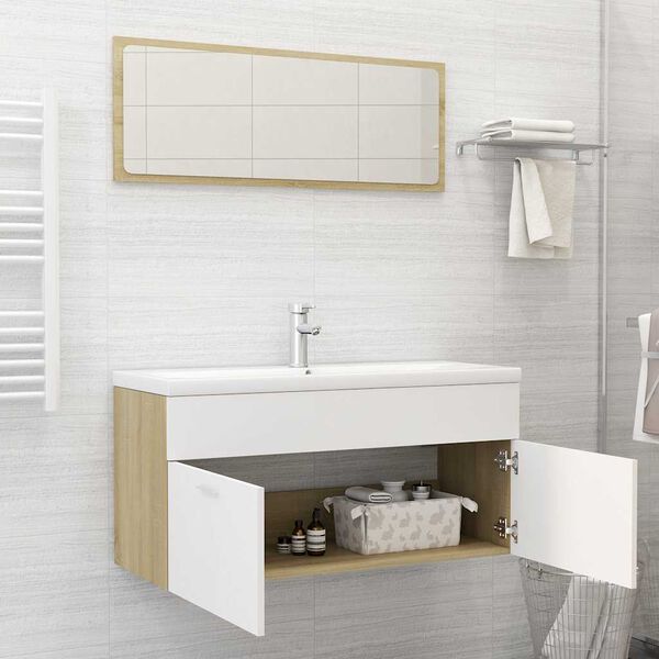 vidaXL Bathroom Furniture Set White and sonoma oak Engineered wood, acrylic