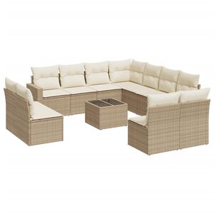 vidaXL Garden Sofa Set Beige PE Rattan Large Modular Garden Sofa Set