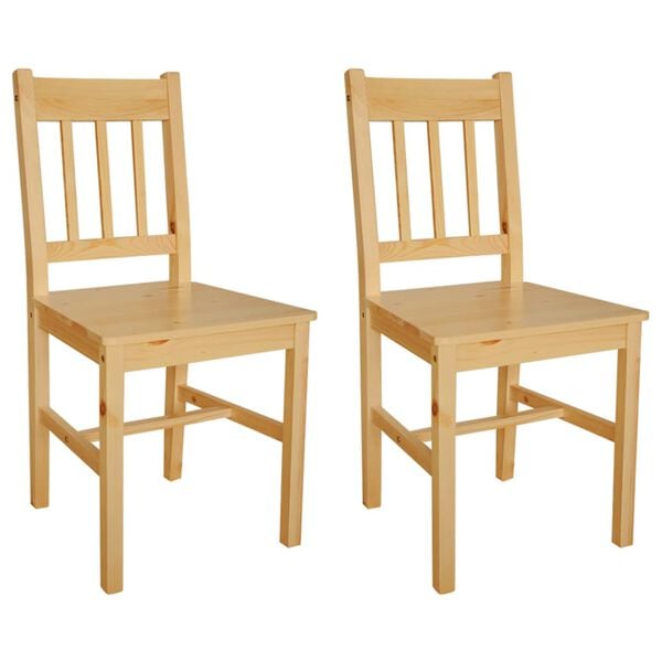 vidaXL Dining Chair Set of 2 Natural Pine wood Standard Ergonomic