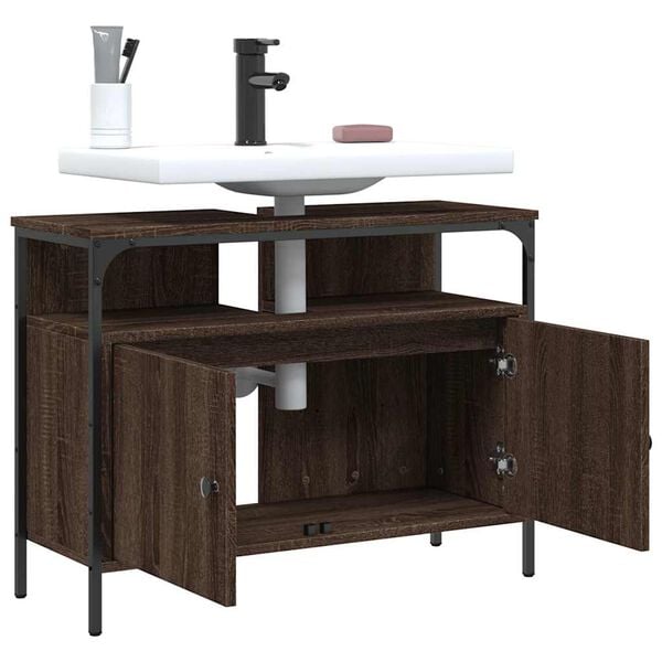 vidaXL Bathroom Sink Cabinet Brown oak Engineered wood, coated steel