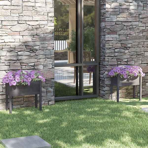 vidaXL Garden Planter Set of 2 Grey Solid Pinewood Large Durable