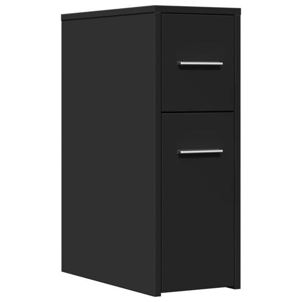 vidaXL Narrow Bathroom Cupboard Black Engineered wood Slim Rollable