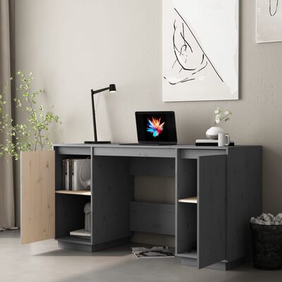 vidaXL Desk Gray 55.1"x19.7"x29.5" Solid Wood Pine