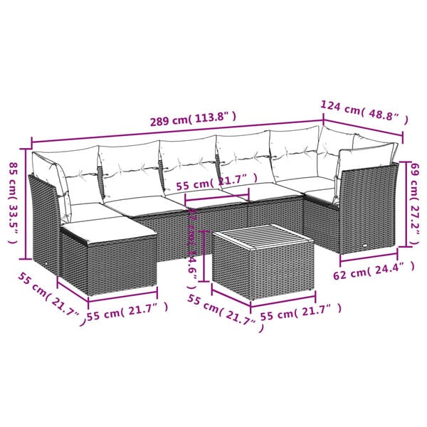 vidaXL Garden Sofa Set Grey PE Rattan Large Removable Covers