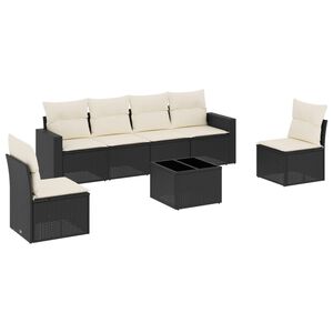 vidaXL Garden Sofa Set Black PE Rattan 7 Piece Set Modular