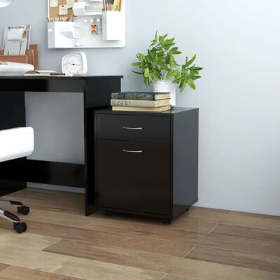 vidaXL Rolling Cabinet Black 17.7"x15"x21.3" Engineered Wood