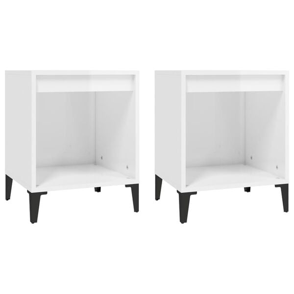 vidaXL Bedside Cabinet Set of 2 High gloss white Engineered wood, metal