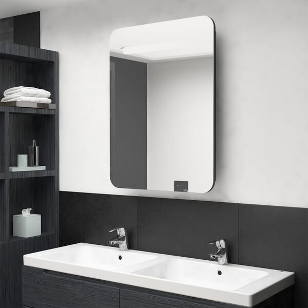 vidaXL Bathroom Cabinet Shining black MDF with melamine finish, glass