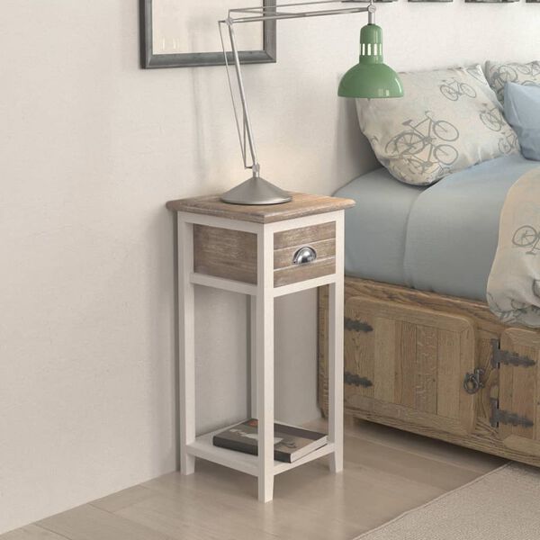vidaXL Cabinet Brown and White Paulownia wood and plywood Bedside Table
