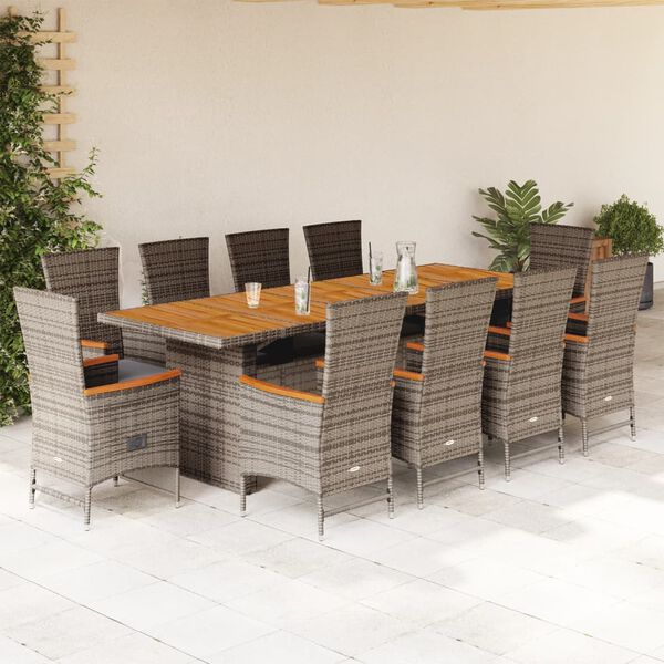 vidaXL 11 Piece Patio Dining Set with Cushions Gray Poly Rattan