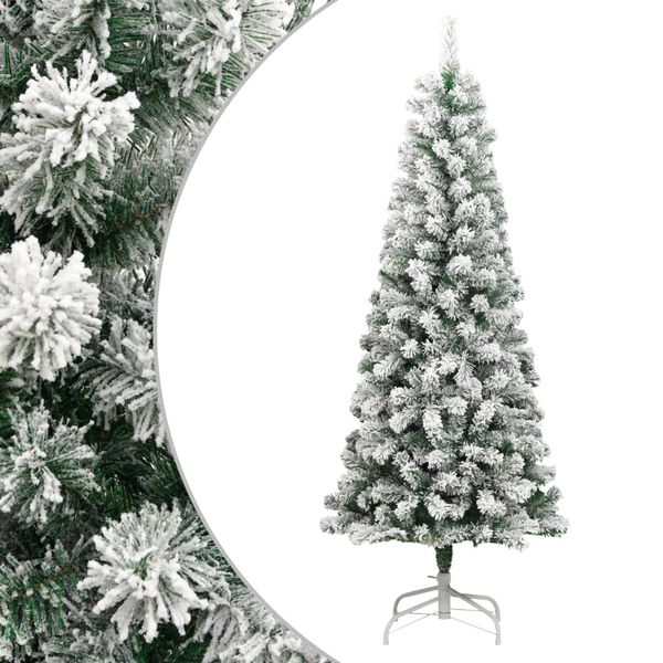 vidaXL Fake Hinged Christmas Tree Green and White PVC, Iron 82.7 in