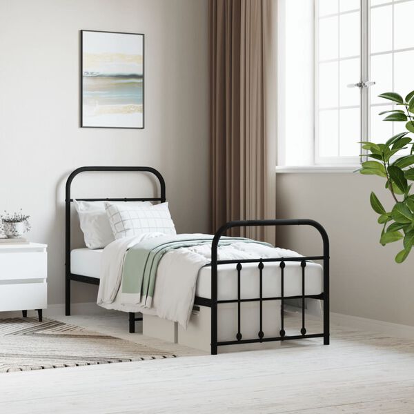 vidaXL Bed Frame Black Powder-Coated Steel Small Single Bed Frame