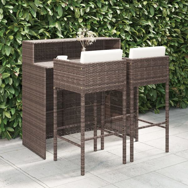 vidaXL Garden Bar Set Brown, Cream White PE rattan, Powder-Coated Steel