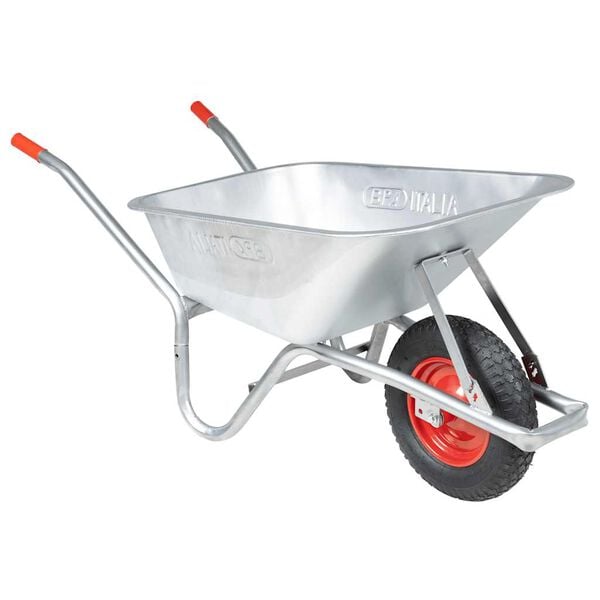 vidaXL Wheelbarrow Silver, Red Galvanized Steel, Plastic Large Durable