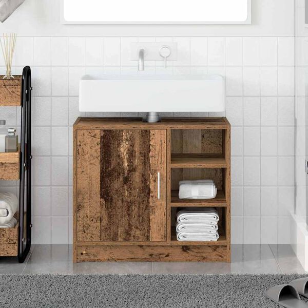 vidaXL Bathroom Cabinet with Shelf Old Wood 24.80 x 11.42 x 21.65 in