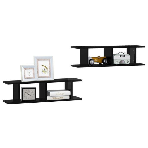 vidaXL Wall Shelf Set of 2 High gloss black Engineered wood