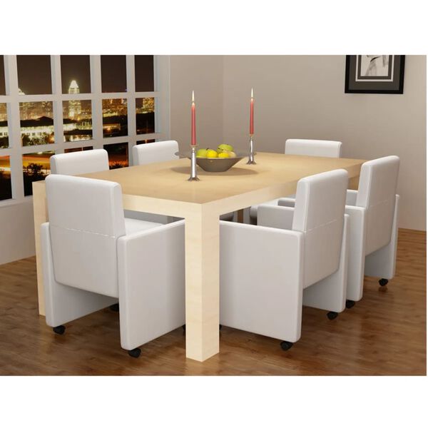vidaXL Dining Chair Set of 6 White Polyurethane Standard Ergonomic