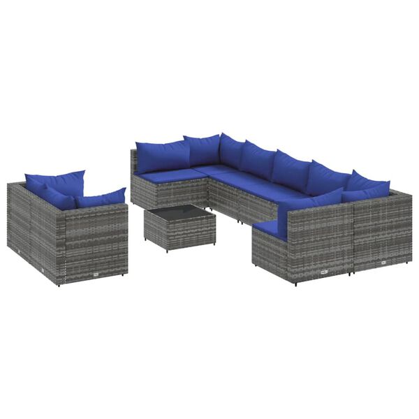 vidaXL Patio Sofa Set Set of 9 Gray PE rattan, powder-coated steel Large