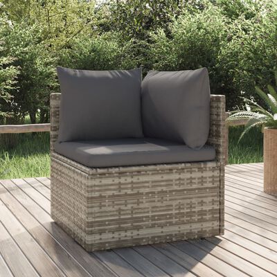 vidaXL Patio Corner Sofa with Cushion Gray 22.4"x22.4"x22" Poly Rattan