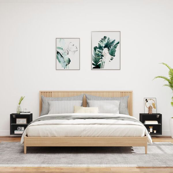 vidaXL Bedside Cabinet Set of 2 Black Engineered wood, Glass